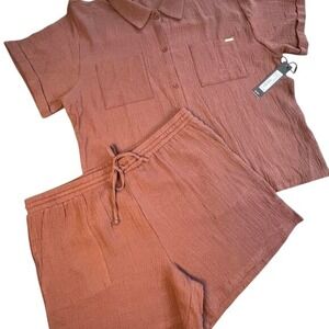 Nicole Miller short set 1X cotton chocolate brown
